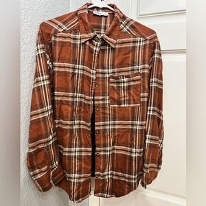 Hollister Boyfriend Fit Orange Plaid Shirt